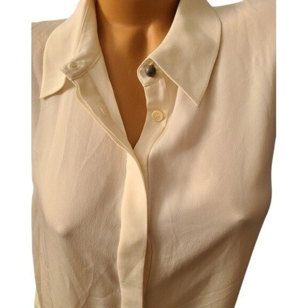 Diane Von Furstenberg Top Silk Blouse M Ivory Lanzi Hem Ruffle sheer Size Medium
